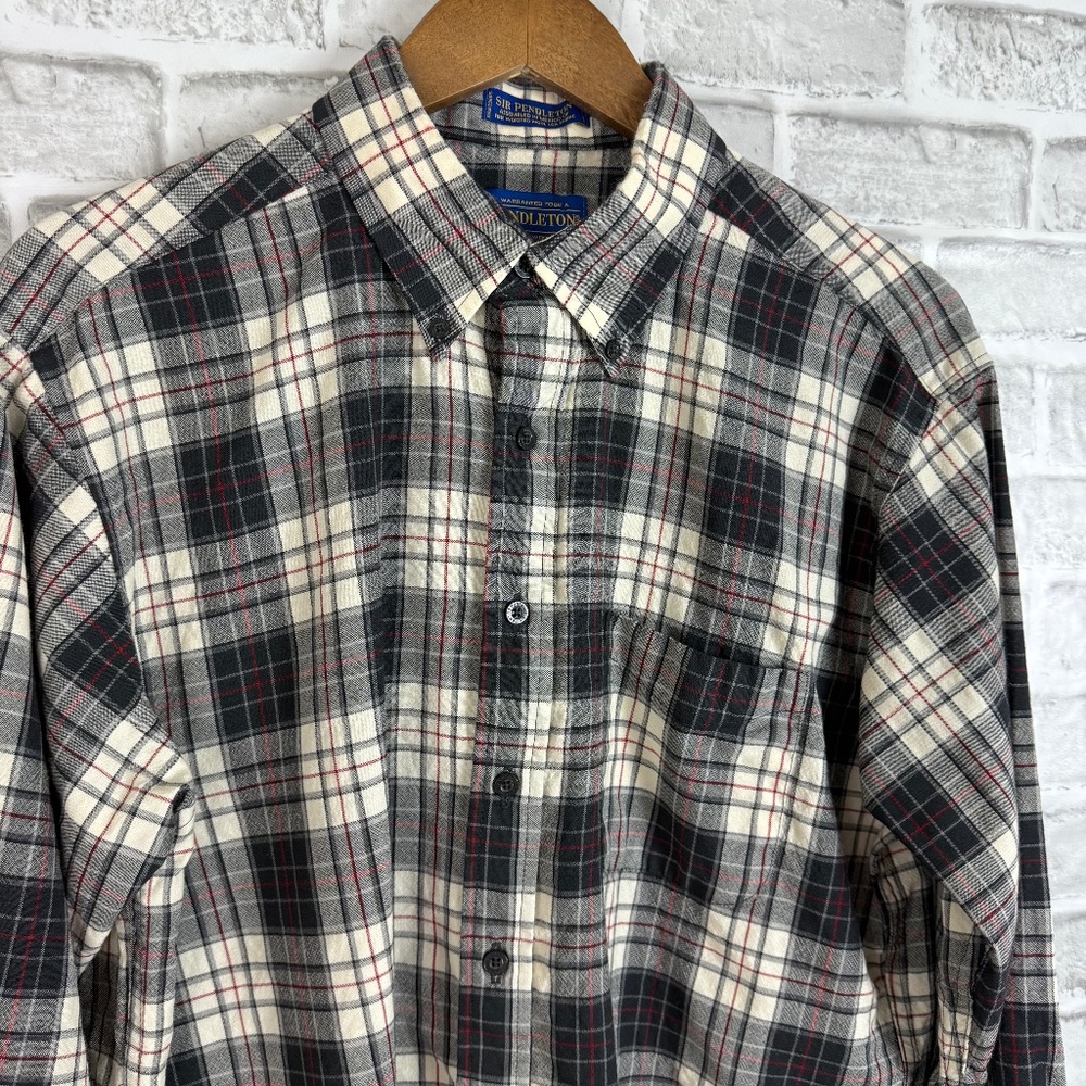 Pendleton Sir Pendleton Black & Cream Plaid Wool … - image 1